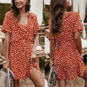 Orange Polka Dot Ruffle-Trim Romper